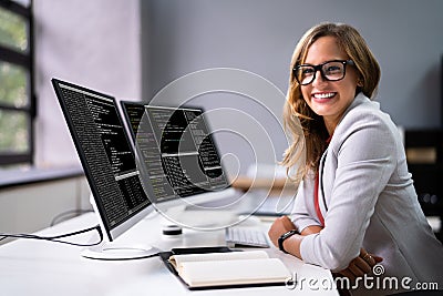 Developer Programmer Woman Coding Software Stock Photo