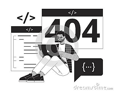 Developer website create black white error 404 flash message Vector Illustration