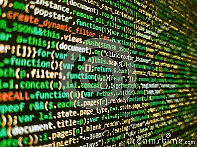 Developer working on software codes in office. Programming code abstract technology background of software developer and Computer Stock Photo