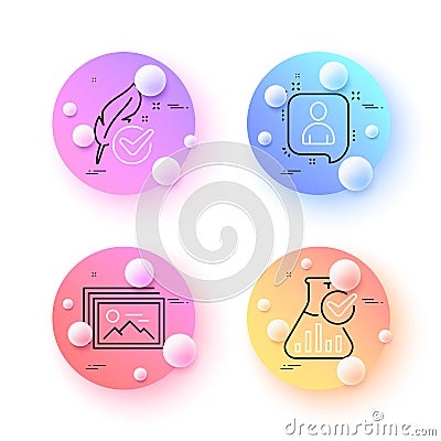 Developers chat, Image gallery and Chemistry lab minimal line icons. For web application, printing. Vector Vector Illustration