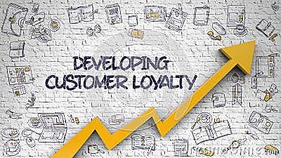 Developing Customer Loyalty Drawn on White Wall. 3d. Stock Photo