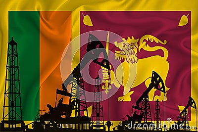 Developing Flag of Sri Lanka. Silhouette of drilling rigs and oil rigs on a flag background. Oil and gas industry. The concept of Stock Photo