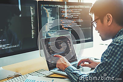 Developing programmer Development Website design and coding tech Stock Photo