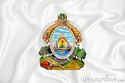 A developing white flag with the coat of arms of Honduras. Country symbol. Illustration. Original and simple coat of arms in Stock Photo