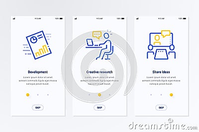 Development, Creative research, Share ideas Vertical Cards with strong metaphors. Vector Illustration