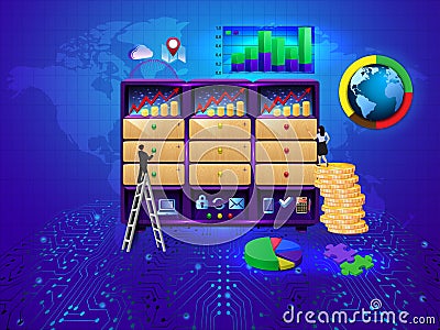 Development Economics Strategy. Analysis of sales, statistic grow data, accounting infographic. Commerce solutions for investments Vector Illustration