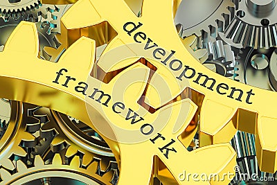 Development framework concept on the gearwheels, 3D rendering Stock Photo