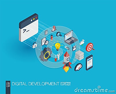 Development integrated 3d web icons. Growth and progress concept Vector Illustration