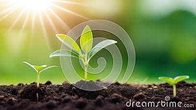 Development of seedling growth Planting seedlings young plant on nature background Stock Photo
