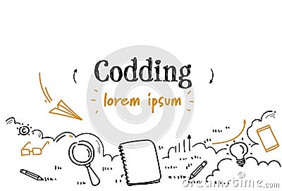 Development software programming coding concept sketch doodle horizontal isolated copy space Vector Illustration