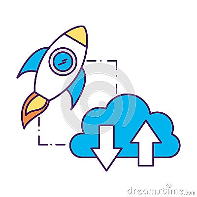 Development startup cloud computing download upload Vector Illustration