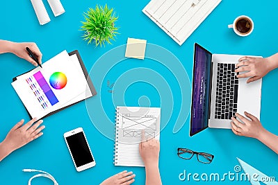 Development team work on user interface web project Stock Photo