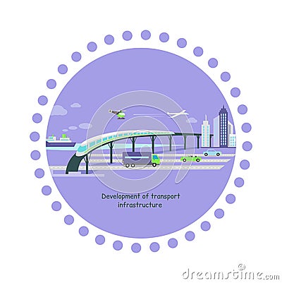 Development of Transport Infrastructure Icon Flat Vector Illustration