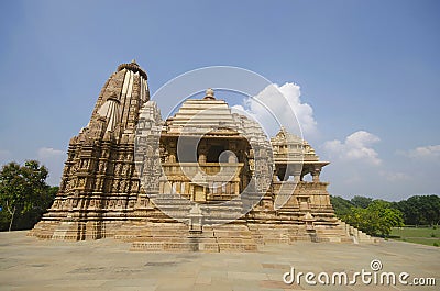 DEVI JAGDAMBA TEMPLE, Facade - South View, Western Group, Khajuraho, Madhya Pradesh, UNESCO World Heritage Site Stock Photo