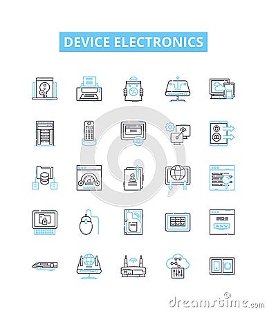 Device electronics vector line icons set. Electronics, Device, Computing, Gadgets, Smartphones, Tablets, Computers Vector Illustration