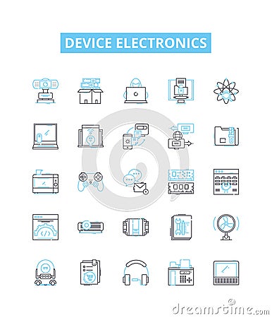 Device electronics vector line icons set. Electronics, Device, Computing, Gadgets, Smartphones, Tablets, Computers Cartoon Illustration