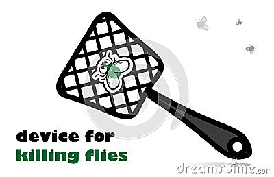 Device for killing flies is a typical fly swatter. Home plastic flies to kill. Vector Vector Illustration