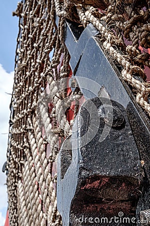 Close-up of a grab net used by the Royal Mail, to grab sacks of letters by the side of a railway track. Stock Photo