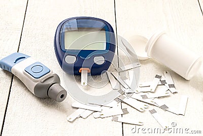 Device for measuring the level of glucose in the blood Stock Photo