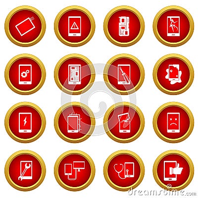 Device repair symbols icon red circle set Vector Illustration