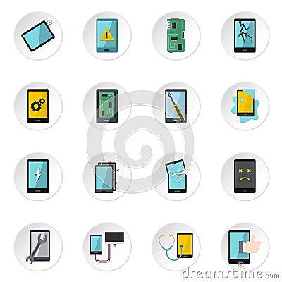 Device repair symbols icons set in flat style Vector Illustration