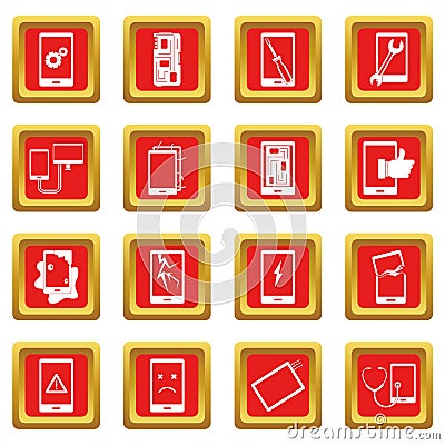 Device repair symbols icons set red Vector Illustration