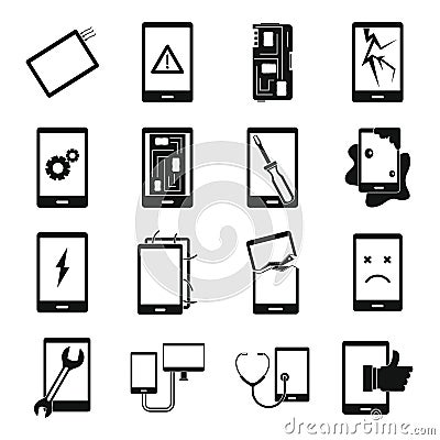 Device repair symbols icons set, simple style Vector Illustration