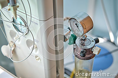 A device for resuscitation of infants and checking the child on the Apgar scale after delivery. Machine for oxygen supply and Editorial Stock Photo