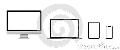 Devices Blank screen set of computer laptop tablet pc and smartphone isolated. Vector illustration EPS 10 Vector Illustration
