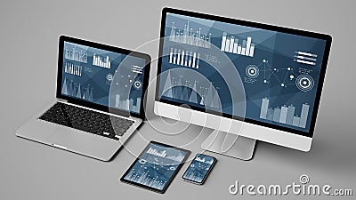 devices collection showing data graphics Stock Photo