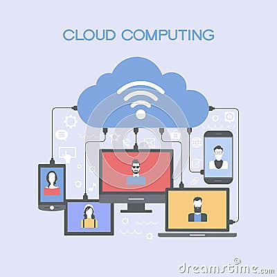 Devices connected to the cloud Vector Illustration