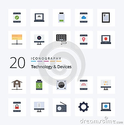 20 Devices Flat Color icon Pack like mobile encryption hard disk sync computer Vector Illustration