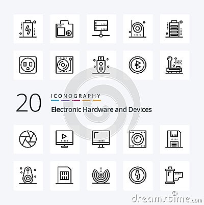 20 Devices Line icon Pack like technology gadgets video devices imac Vector Illustration