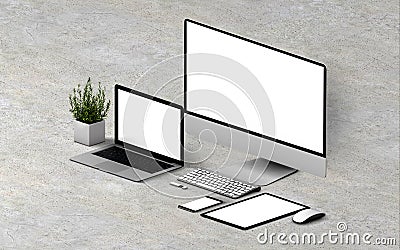 devices responsive on concrete background mockup Stock Photo