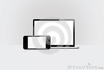 Devices Responsive set with blank screen saver isolated on grey background 3D Rendering Stock Photo