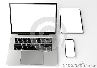 Devices for Responsive site mock-up laptop, phone, tablet Stock Photo