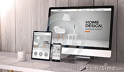 devices responsive on workspace cool website design Stock Photo