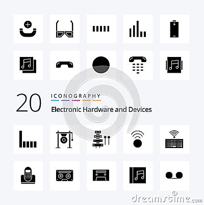20 Devices Solid Glyph icon Pack like instrument sound connection music gong Vector Illustration