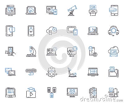 Devices tools line icons collection. Gadget, Appliance, Instrument, Mechanism, Equipment, Contraption, Apparatus vector Vector Illustration
