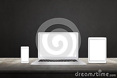 Devices with white display for responsive web promotion Stock Photo