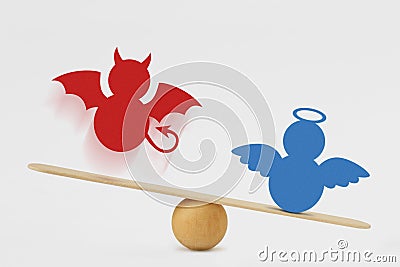 Devil and angel on balance scale - Victory of good over evil concept Stock Photo