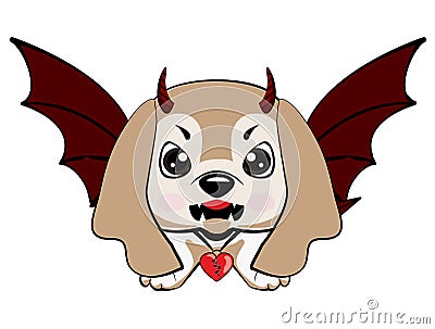 Devil Dog with horns and bat wings Vector Illustration