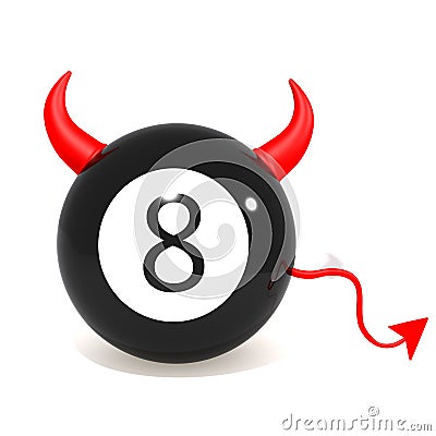 Devil eight ball with horns 3d illustration Cartoon Illustration