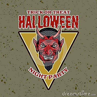 Devil head vector colored halloween emblem, badge, label or logo in cartoon style illustration Vector Illustration