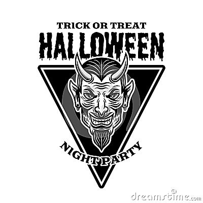 Devil head vintage halloween emblem, badge, label or logo in monochrome style vector isolated illustration Vector Illustration