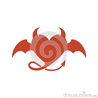 Devil heart logo with wings and horns. Vector Illustration