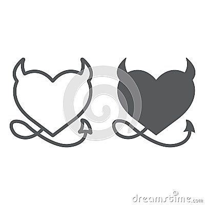 Devil Heart Valentine line and glyph icon, love and holiday, devil heart sign, vector graphics, a linear pattern on a Vector Illustration