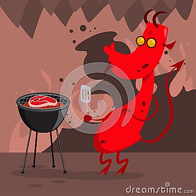 Devil in hell cartoon character vector Vector Illustration