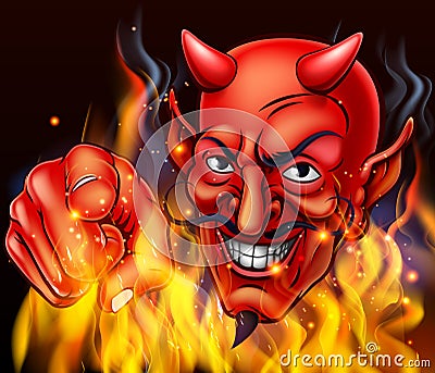 Devil in Hell Fire Vector Illustration