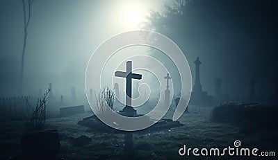 zombie hand creepy cemetery fear night monster horror halloween moon. Generative AI. Stock Photo